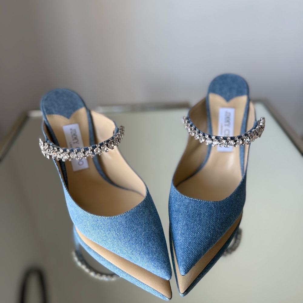 New Jimmy Choo Bing 100 embellished denim mules 39 $1,095 - Picture 14 of 15